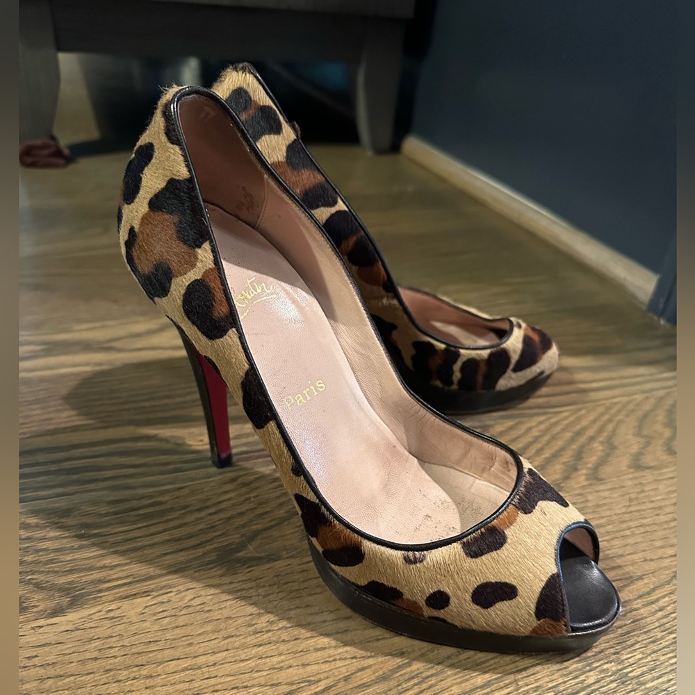 Christian Louboutin open-toe calf hair pumps